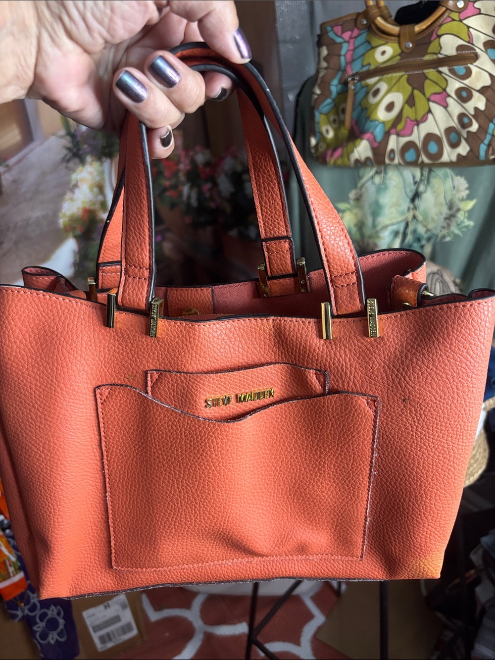 Steve Madden Coral Orange Pebbled Leather Tote